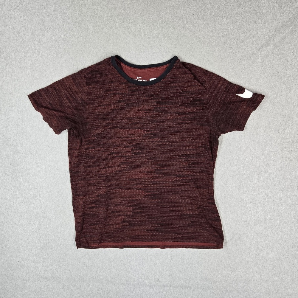 Nike Men Shirt XL Red Geometric DRI-FIT The Nike Tee Logo Athletic Short Sleeve